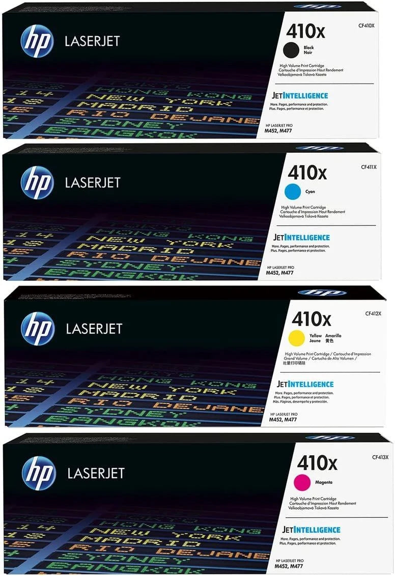HP 410X Black Magenta Yellow Cyan High-yield Toner Cartridge 4 Pack
