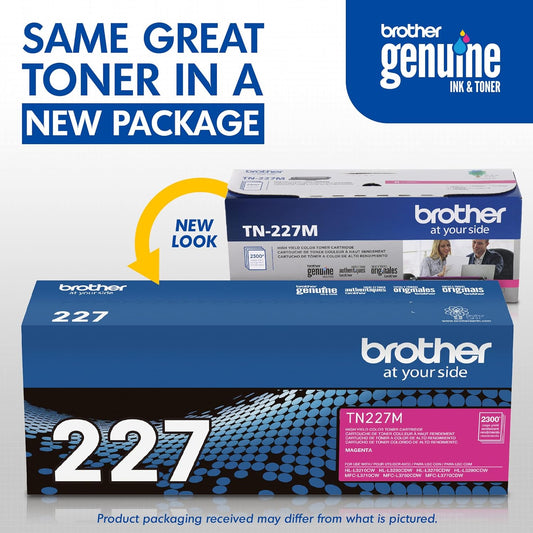 Brother Genuine TN227M, High Yield Toner Cartridge, Replacement Magenta Toner