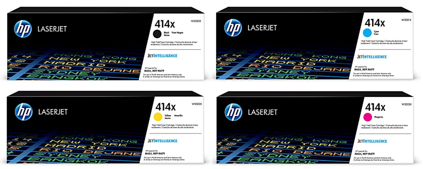 HP 414X Black Cyan Magenta Yellow High Yield Toner Cartridges Combo Pack Of 4