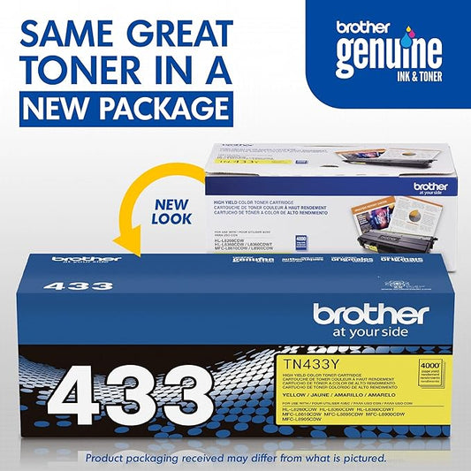 Brother Genuine High Yield Toner Cartridge, TN433Y, Replacement Yellow Toner