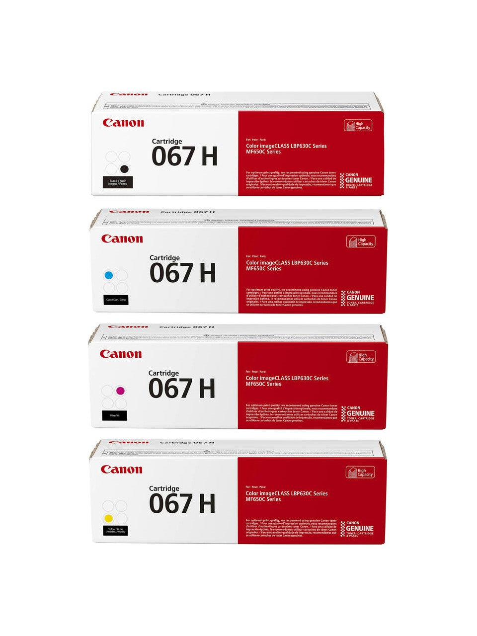 Canon 067H Black/Magenta/Cyan/Yellow Toner Cartridge, High Capacity