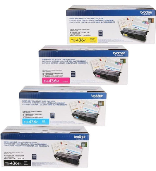 Brother TN436BK, TN436C, TN436Y, TN436M 4-Color Super High Yield Toner Cartridge Set