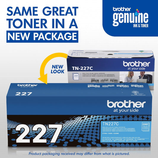 Brother Genuine TN227C, High Yield Toner Cartridge, Replacement Cyan Toner